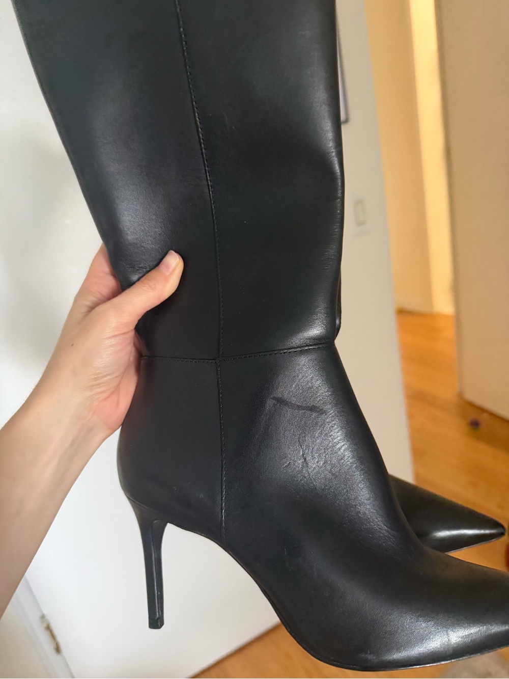 SCHUTZ Black Mikki Pointed-Toe Knee Boot with Stiletto Heel - Picture 3 of 6